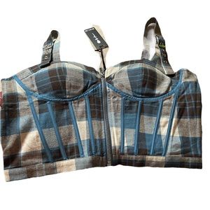 Dolls Kill Blue Plaid Corset Top